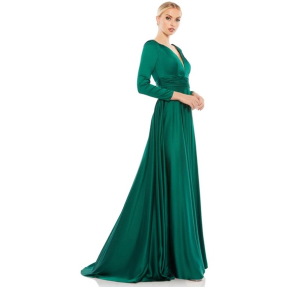 Mac Duggal 55245 LONG SLEEVE RUCHED WAIST A-LINE GOWN NWOT - Picture 3 of 17